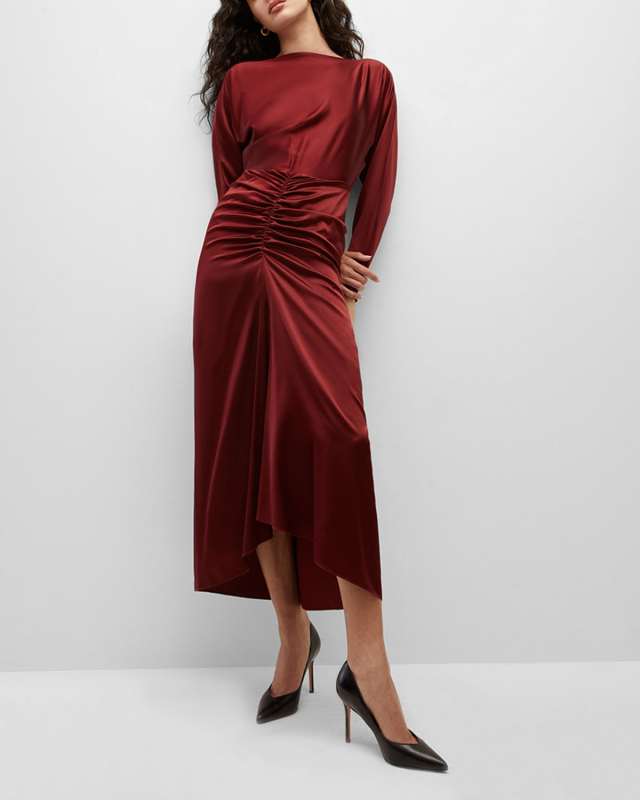 Sabri Silk Long-Sleeve Ruched Maxi Dress